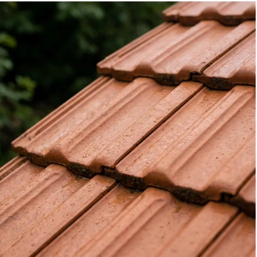 Illustrative close-up of natural clay roof tile texture