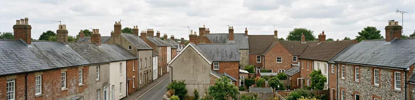 Illustrative Wiltshire-inspired residential rooflines with brick, flint and rendered homes