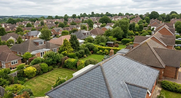 Illustrative inland Hampshire residential rooflines with varied tiled roofs and established gardens