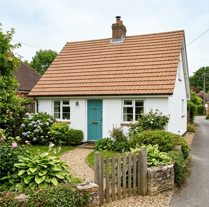 Illustrative white brick bungalow with a cleaned natural reddish-brown tiled roof