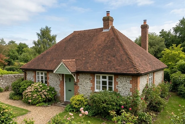 The same illustrative bungalow with moss removed and the existing tile colour retained