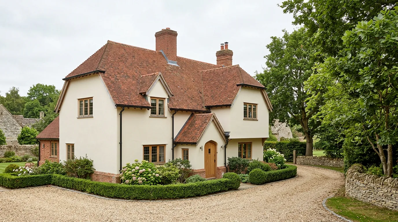 Illustrative English home with a red tiled roof; not a completed RoofRegen project
