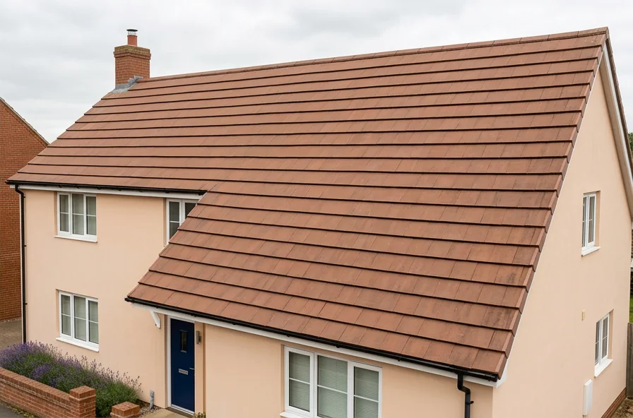 The same illustrative home after moss removal, retaining the reddish brown tile colour