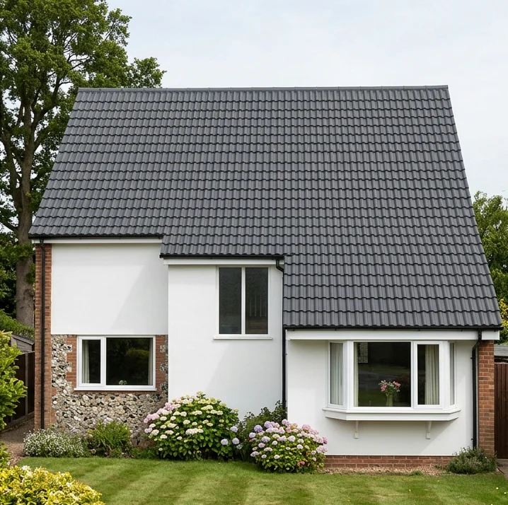 Different illustrative white and flint home with a refreshed charcoal roof colour