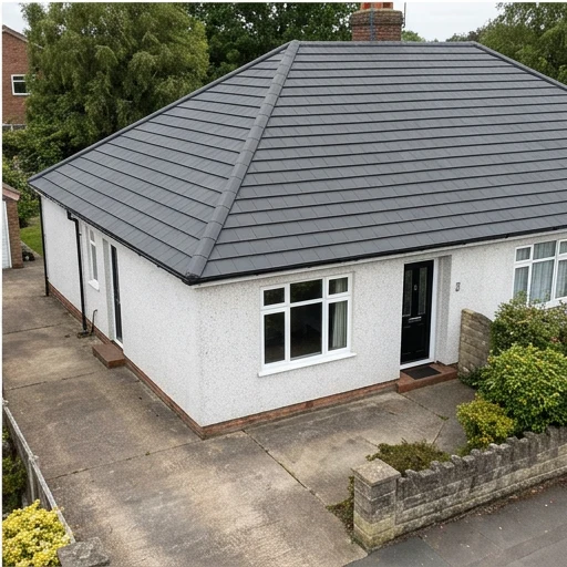 The same illustrative white rendered bungalow with a uniform anthracite finish on compatible tiles