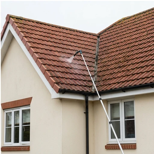 Illustrative treatment application to a separate red tiled roof