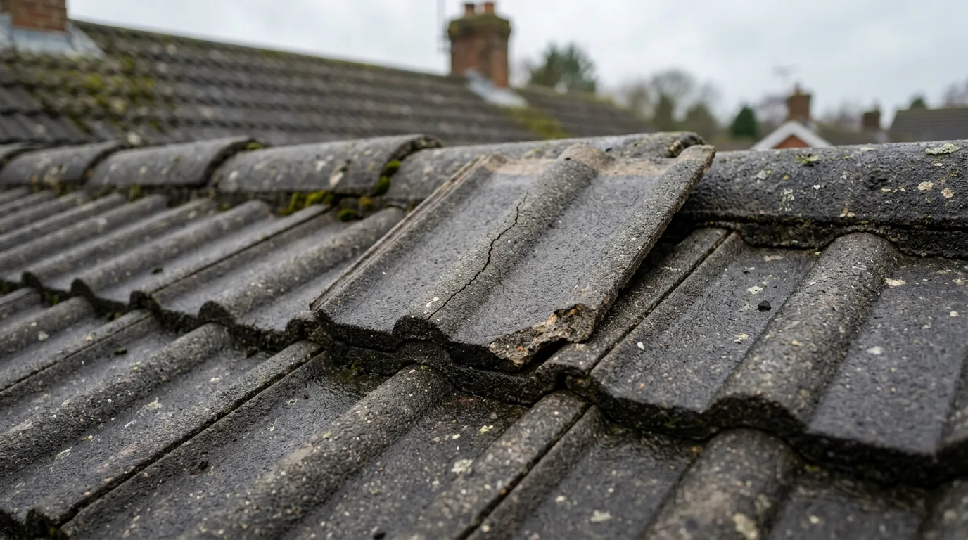 Illustration of localised damage to one roof tile, with surrounding tiles intact
