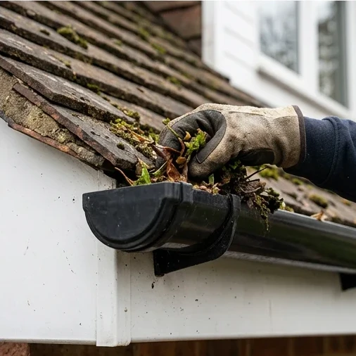Illustrative leaves in an intact straight gutter channel