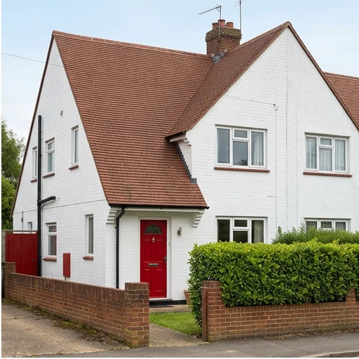 The same illustrative white brick home with moss removed and original tile colour retained