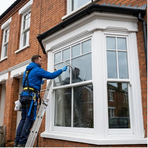 Illustrative window cleaning on a brick house