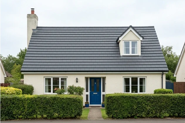 The same illustrative ivory cottage with a refreshed matt anthracite roof-colour finish