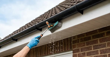 Illustrative washing of white residential fascia and soffits