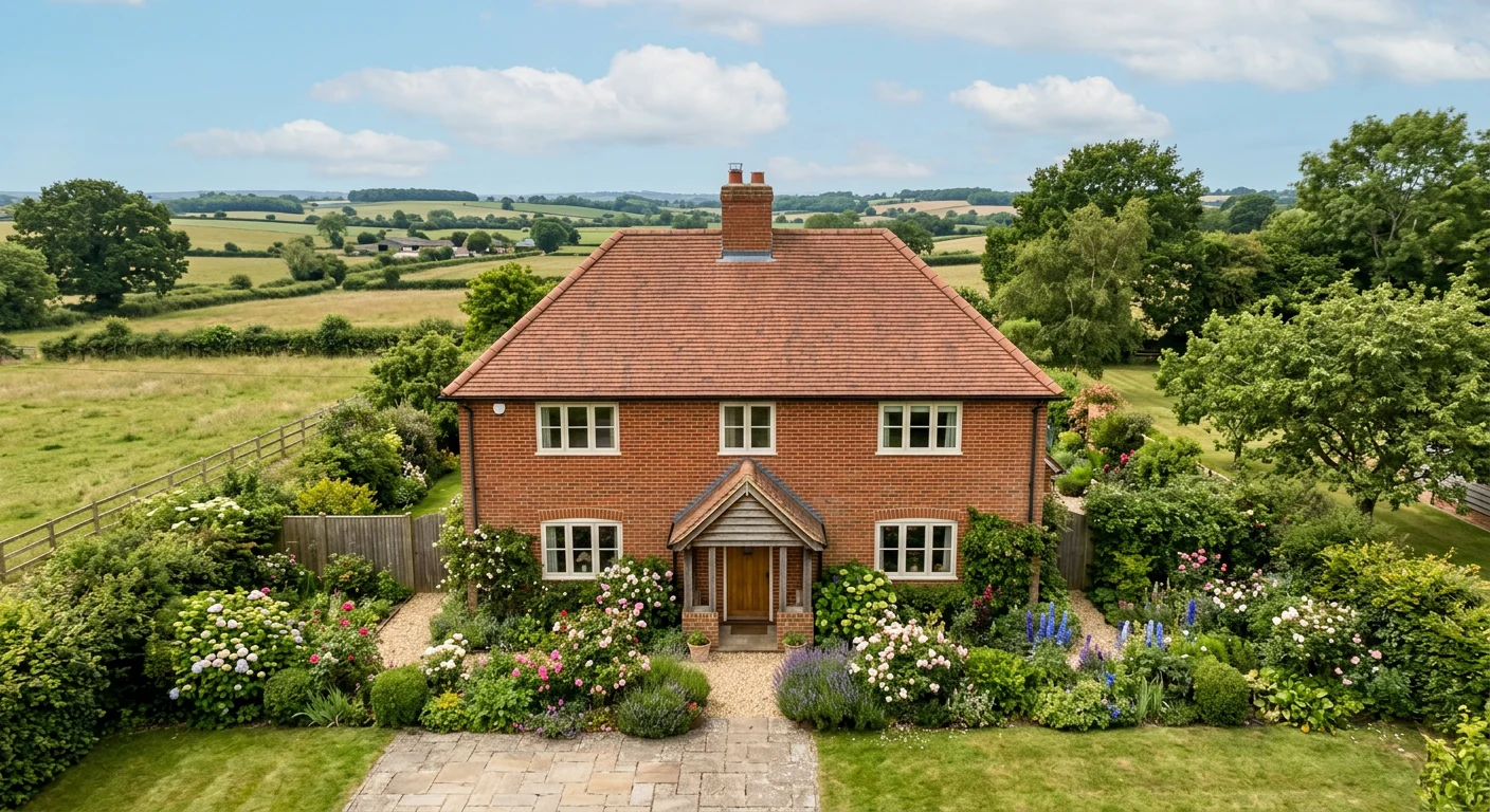 Illustrative red brick family home with cleaned natural reddish-brown roof tiles