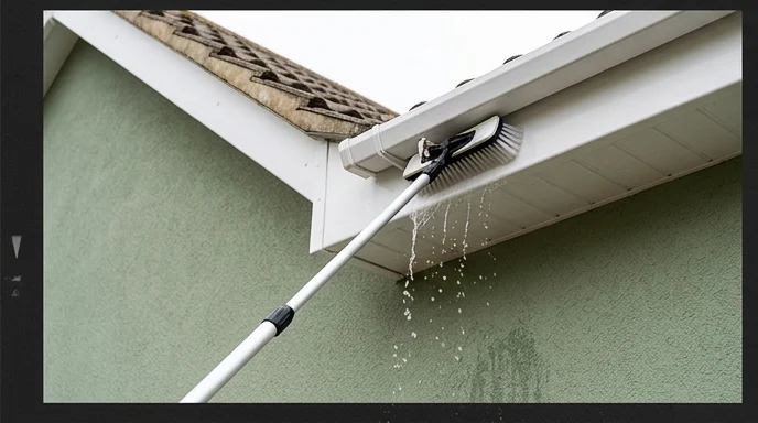 Illustrative brush washing white roofline boards on a different rendered property